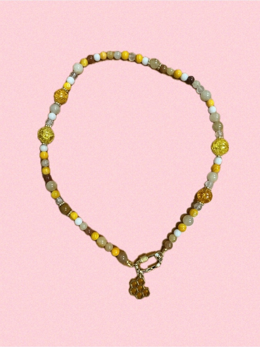Yellow Beaded Honeycomb Charm Necklace - Unbranded